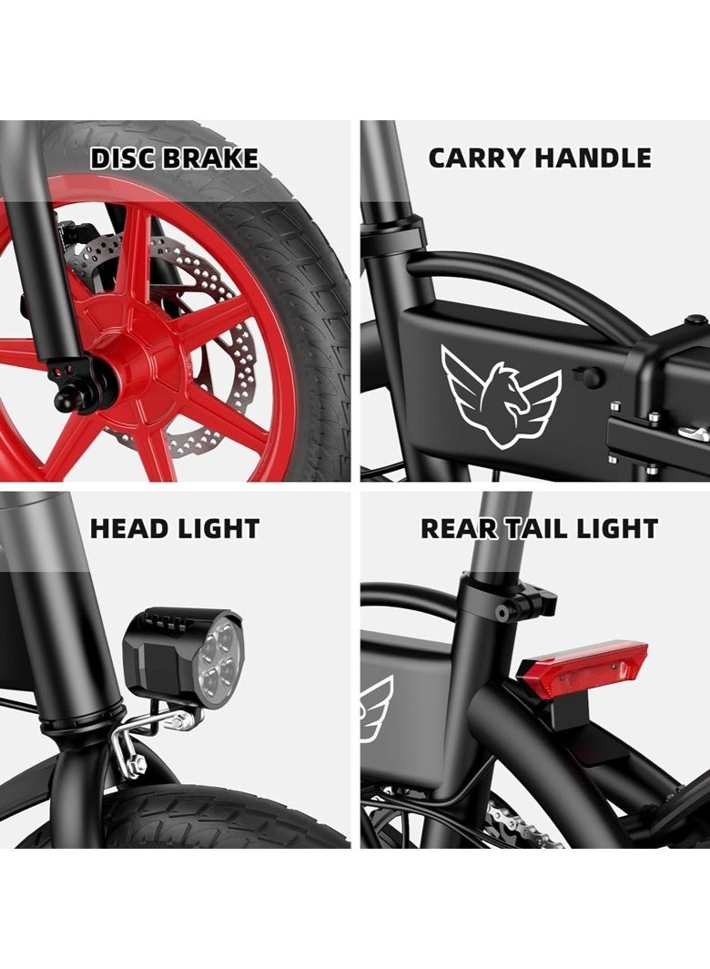 Wind Horse Foldable Electric Bike 350W Powerful Brushless Hub Motor, 36V 8Ah Lithium Battery, Pedal Assist Motor, Up to 40 KM/H Speed, 25-35 KM Range, 14-Inch Tires, Carbon Alloy Frame, Dual Disc Brakes, LED Headlight, Portable Easy to Carry E-Bike - Image 4