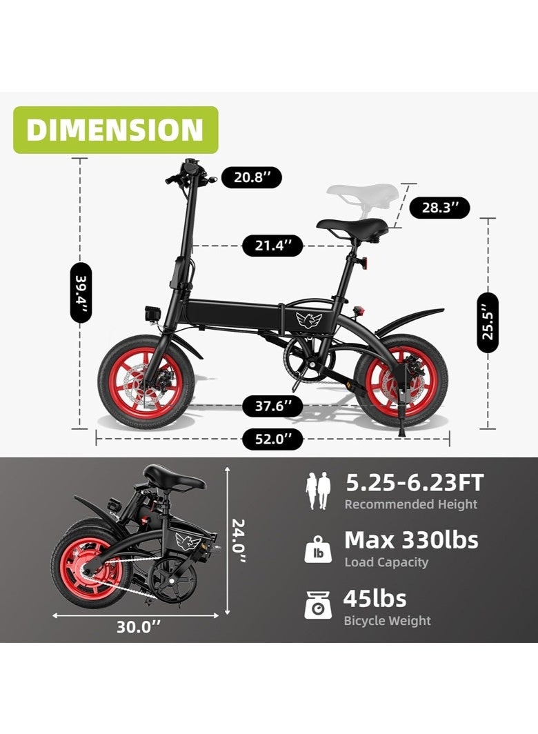 Wind Horse Foldable Electric Bike 350W Powerful Brushless Hub Motor, 36V 8Ah Lithium Battery, Pedal Assist Motor, Up to 40 KM/H Speed, 25-35 KM Range, 14-Inch Tires, Carbon Alloy Frame, Dual Disc Brakes, LED Headlight, Portable Easy to Carry E-Bike - Image 3