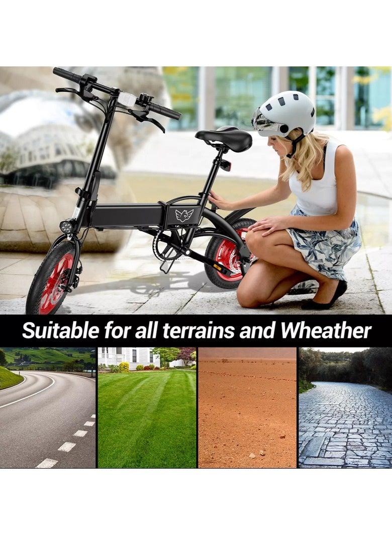 Wind Horse Foldable Electric Bike 350W Powerful Brushless Hub Motor, 36V 8Ah Lithium Battery, Pedal Assist Motor, Up to 40 KM/H Speed, 25-35 KM Range, 14-Inch Tires, Carbon Alloy Frame, Dual Disc Brakes, LED Headlight, Portable Easy to Carry E-Bike - Image 5