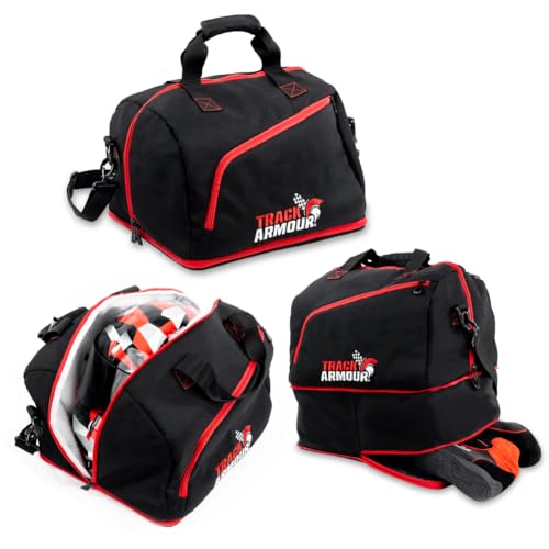 TRACK ARMOUR Motorcycle Helmet Bag Racing Helmet Bag for Travel and Storage Fleece Lined Helmet Carrier with Hidden Shoe Compartment Waterproof 600D Oxford Motorcycle Gear Bag for Auto Racing Track Day - Image 1