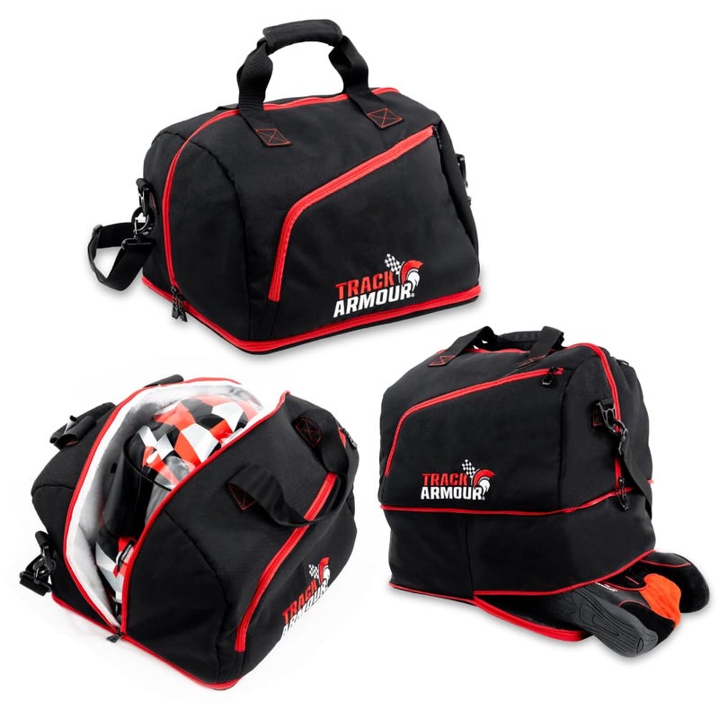 TRACK ARMOUR Motorcycle Helmet Bag Racing Helmet Bag for Travel and Storage Fleece Lined Helmet Carrier with Hidden Shoe Compartment Waterproof 600D Oxford Motorcycle Gear Bag for Auto Racing Track Day - Image 2