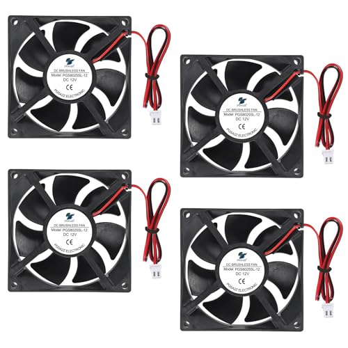 PGSA2Z 4 Pack 80mm Cooling Fan 80x80x25mm DC 12V Brushless Computer Case Fan with 2-Pin XH2.54 Connector for PC DIY Electronics - Image 1