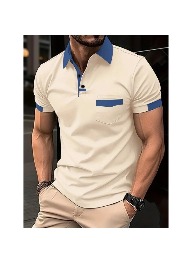 قميص بولو رياضي للرجال بتصميم ملون مع جيب للصيف - Image 1
