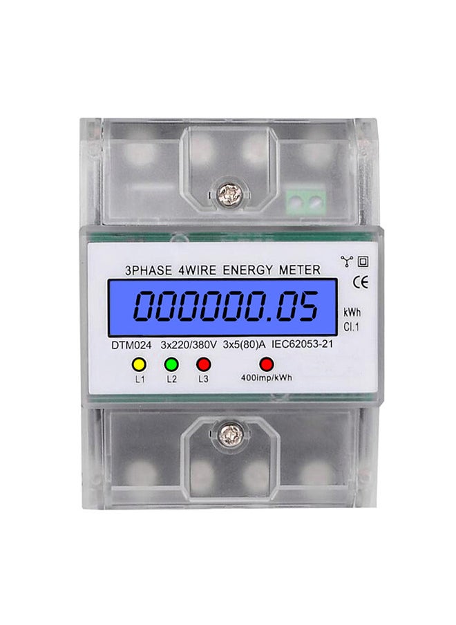 Generic - 3 Phase 4 Wire Energy Meter 220/380V 5-80A Energy Consumption kWh Meter DIN Rail Installation Digital Electric Power Meter with LCD Backlight Display - Image 1