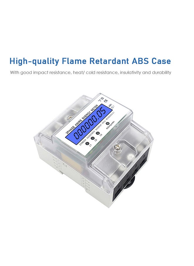 Generic - 3 Phase 4 Wire Energy Meter 220/380V 5-80A Energy Consumption kWh Meter DIN Rail Installation Digital Electric Power Meter with LCD Backlight Display - Image 1