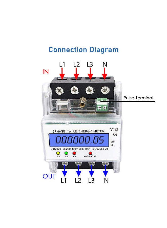 Generic - 3 Phase 4 Wire Energy Meter 220/380V 5-80A Energy Consumption kWh Meter DIN Rail Installation Digital Electric Power Meter with LCD Backlight Display - Image 1