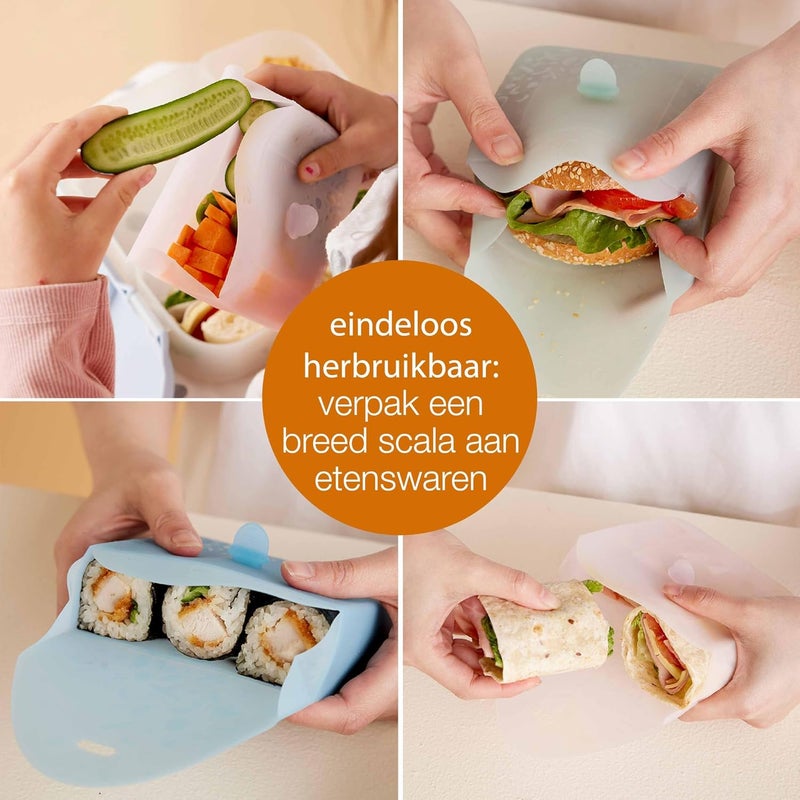 b.box Silicone Sandwich Pocket - Reusable Food Storage Pouch, Microwave & Dishwasher Safe, Forest Color - Image 4