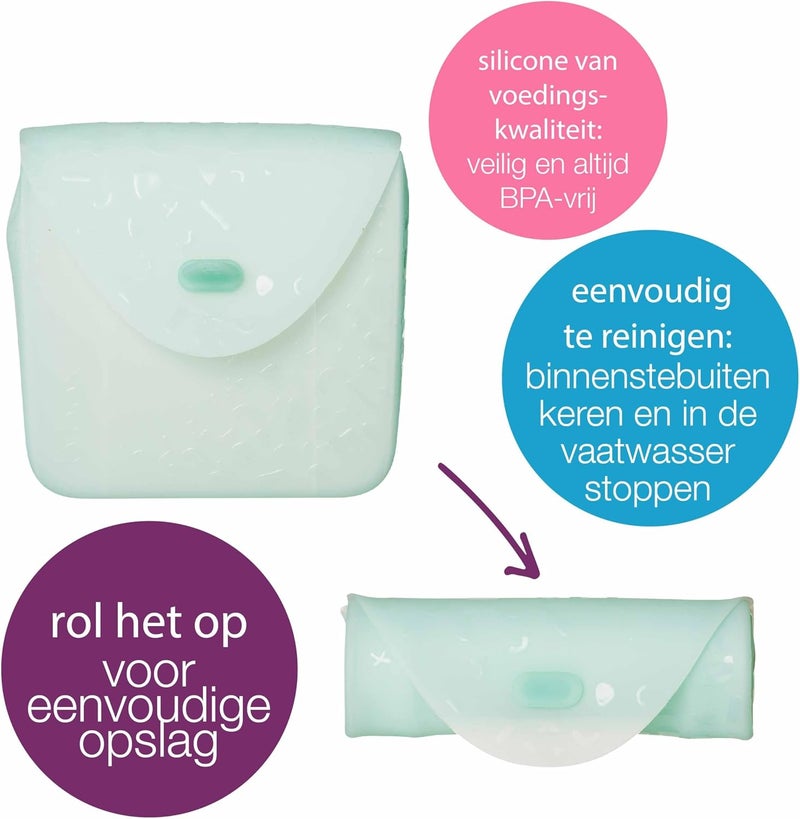 b.box Silicone Sandwich Pocket - Reusable Food Storage Pouch, Microwave & Dishwasher Safe, Forest Color - Image 2