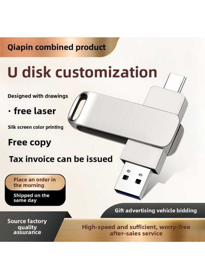 Metal 128g Mobile Phone USB Type-C Dual Interface Computer Dual-Use 64g High-Speed Expansion Office USB 256g-Color:Gunmetal Color-Capacity:USB2.0 64GB - Image 2