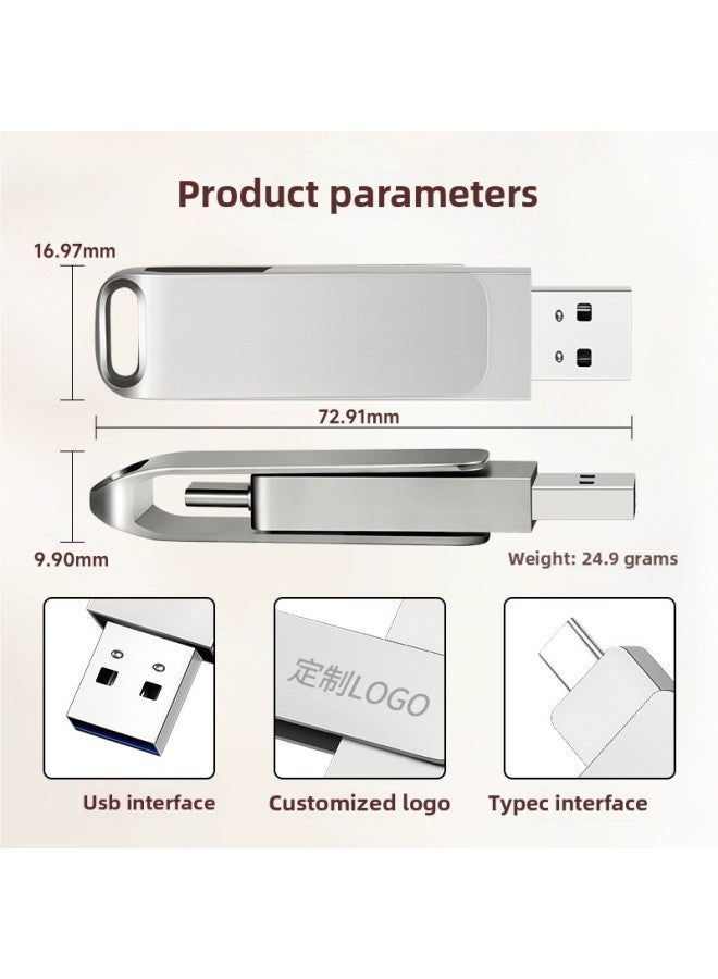 Metal 128g Mobile Phone USB Type-C Dual Interface Computer Dual-Use 64g High-Speed Expansion Office USB 256g-Color:Gunmetal Color-Capacity:USB2.0 64GB - Image 4