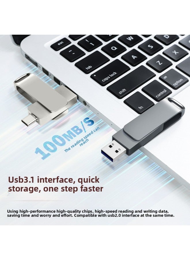 Metal 128g Mobile Phone USB Type-C Dual Interface Computer Dual-Use 64g High-Speed Expansion Office USB 256g-Color:Gunmetal Color-Capacity:USB2.0 64GB - Image 3