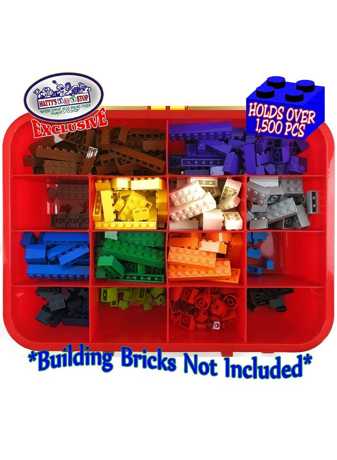 Matty's Toy Stop Matty's Toy Stop Brik-Kase 2-GO 13" Travel, Building, Storage & Organizer Container Case with Building Plate Lid (Holds Approx 1,500pcs) - Compatible with All Major Brands (Red, Green & Yellow)  - Image 4