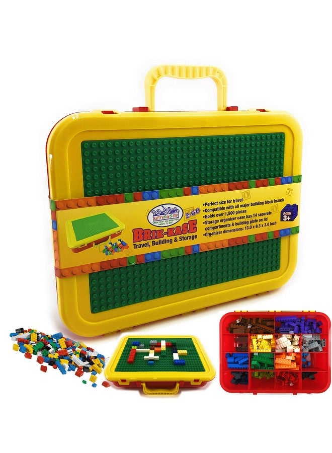 Matty's Toy Stop Matty's Toy Stop Brik-Kase 2-GO 13" Travel, Building, Storage & Organizer Container Case with Building Plate Lid (Holds Approx 1,500pcs) - Compatible with All Major Brands (Red, Green & Yellow)  - Image 1