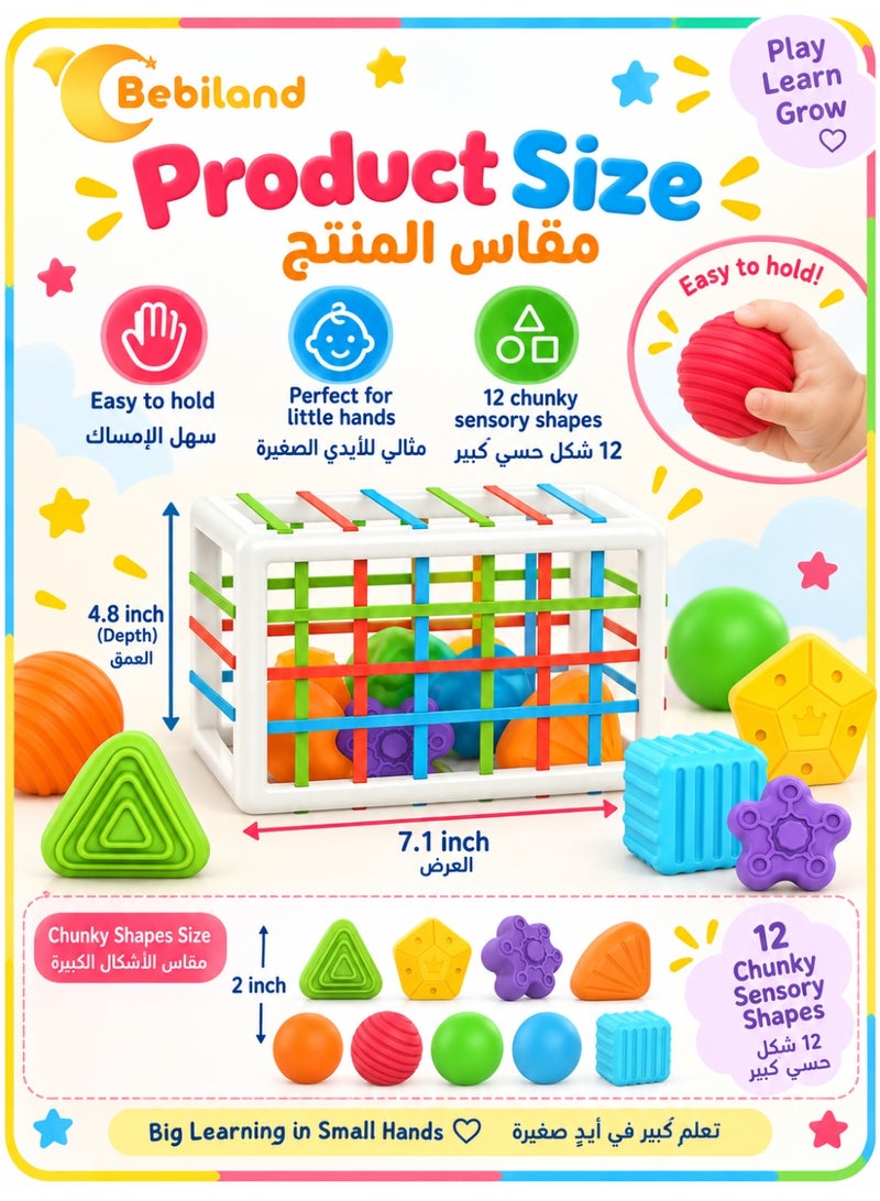 Bebiland Baby Sorter Toy with Colorful Soft Cuboid and 12 Multi Sensory Shapes - Image 2