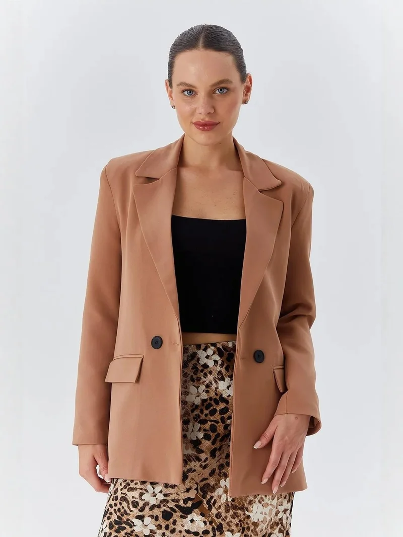 ميكسراي MIXRAY Long faux leather blazer