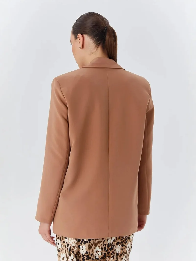 Mixray Camel Brown MIXRAY Long faux leather blazer for Women | Best Price UAE