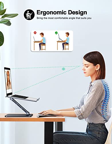 RIWUCT Foldable Laptop Stand, Height Adjustable Ergonomic Computer Stand for Desk, Aluminum Portable Laptop Riser Holder Mount Compatible with MacBook Pro Air, HP, Dell 10-16" (Black) - Image 2
