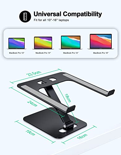 RIWUCT Foldable Laptop Stand, Height Adjustable Ergonomic Computer Stand for Desk, Aluminum Portable Laptop Riser Holder Mount Compatible with MacBook Pro Air, HP, Dell 10-16" (Black) - Image 5