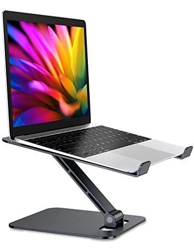 RIWUCT Foldable Laptop Stand, Height Adjustable Ergonomic Computer Stand for Desk, Aluminum Portable Laptop Riser Holder Mount Compatible with MacBook Pro Air, HP, Dell 10-16" (Black) - Image 1