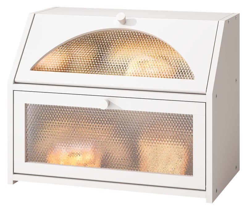 Vriccc Bread Box, Bamboo Wood Bread Box for Kitchen Counter, Double-layer Bread Storage Bin, Acrylic glass with Diamond Patterns (White, Large) - Image 1