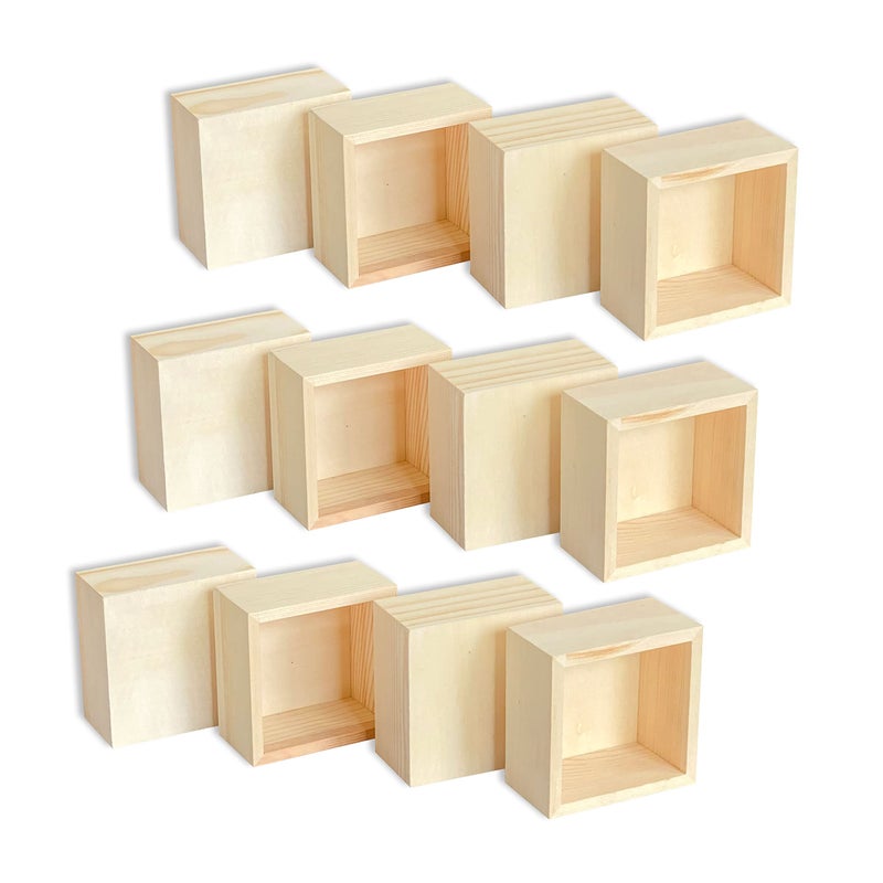 12Pack Square Wood Box Unfinished Small Wooden Boxes for Crafts Outer 37X 37X 2 inInterior 32 x 32 x19 in