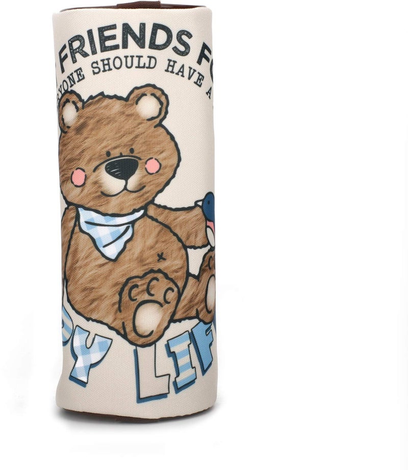 QIPS Cylindrical Shaped Zip Closure Printed Pencil Bag (Teddy Art) - Image 1