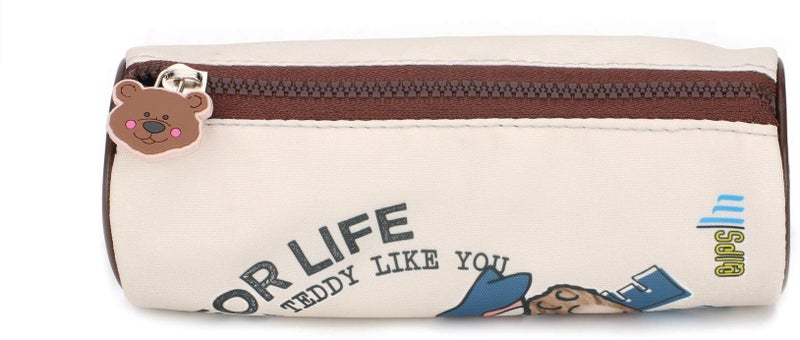 QIPS Cylindrical Shaped Zip Closure Printed Pencil Bag (Teddy Art) - Image 3