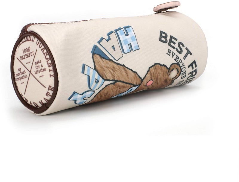 QIPS Cylindrical Shaped Zip Closure Printed Pencil Bag (Teddy Art) - Image 2