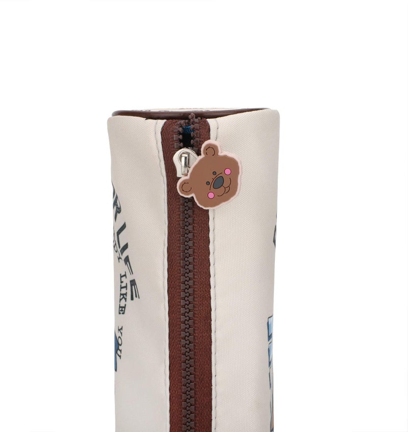 QIPS Cylindrical Shaped Zip Closure Printed Pencil Bag (Teddy Art) - Image 4