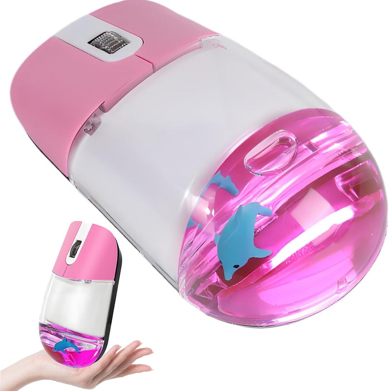 elec Space Cute Floating Animal Wireless Optical Mouse, Silent Design, 2.4G Stable Connection, Perfect for Office & Home Use, Ideal for Kids & Adults (Dolphin-Pink) - Image 1