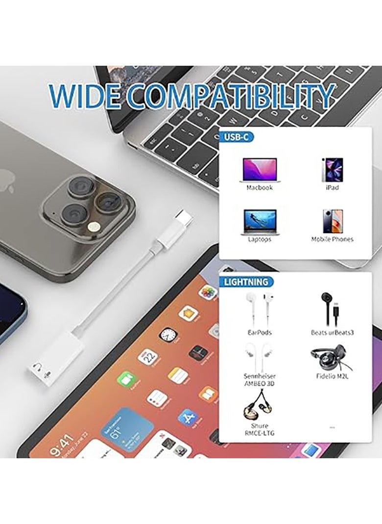 Generic - USB C to Lightning headphone audio adapter for iPhone 15 Plus/Pro Max,Type C Revolution female Lightning headphone Converter (supports voice) for iPad Air Mini MacBook, does not support charging data transfer - Image 1