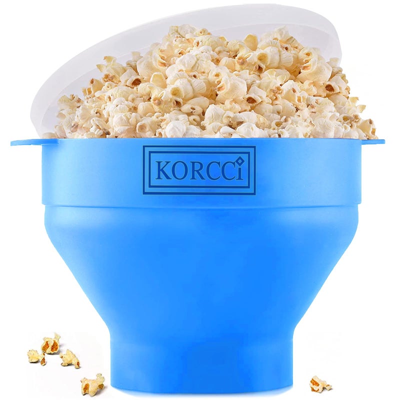 The Original Korcci Microwaveable Silicone Popcorn Popper Microwave Popcorn Popper Collapsible Microwave Popcorn Maker Bowl No Oil Required Use In Microwave Dishwasher Safe Light Blue