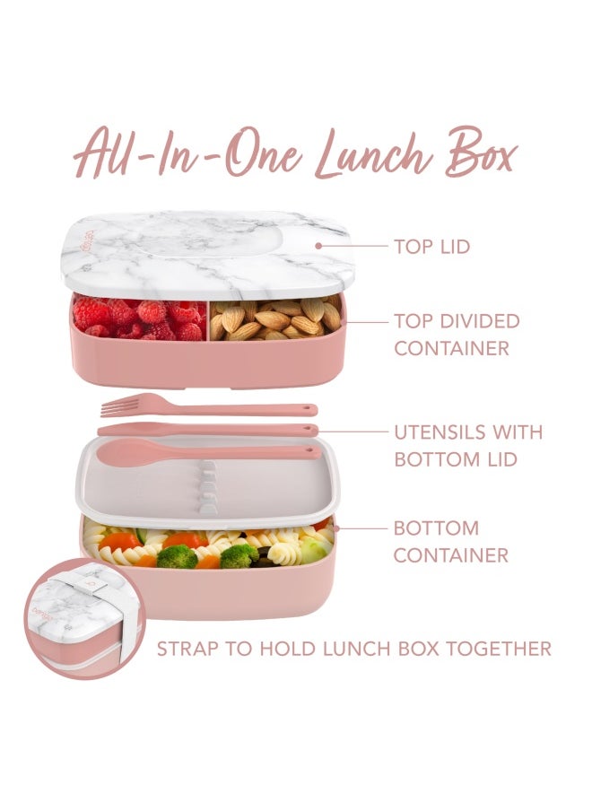 Bentgo - Classic - Adult Bento Box All-In-One Stackable Lunch Box Container With 3 Compartments Plastic Utensils And Nylon Sealing Strap Bpa Free Food Container Blush Marble - Image 1