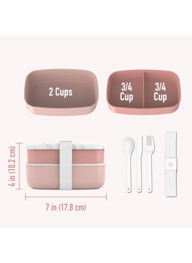 Bentgo - Classic - Adult Bento Box All-In-One Stackable Lunch Box Container With 3 Compartments Plastic Utensils And Nylon Sealing Strap Bpa Free Food Container Blush Marble - Image 1