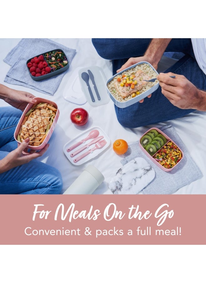 Bentgo - Classic - Adult Bento Box All-In-One Stackable Lunch Box Container With 3 Compartments Plastic Utensils And Nylon Sealing Strap Bpa Free Food Container Blush Marble - Image 1