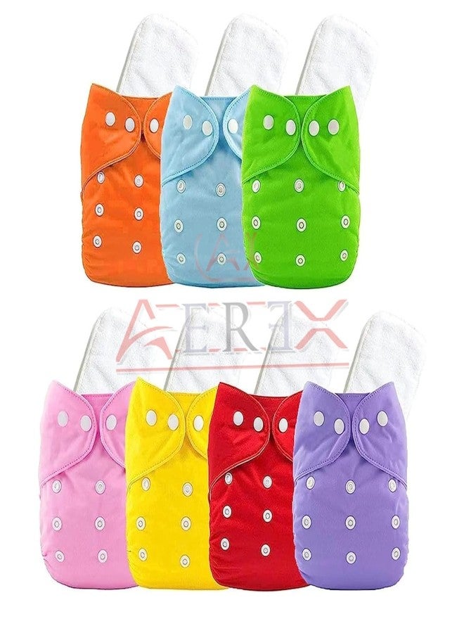 AEREX Premium Reusable Baby Cotton Cloth Diapers For 0 to 1 Year With White Insert Pads Leak Proof Washable Diapers For New Born Babies Adjustable Pocket Cloth Diaper Nappies (Multicolor, Pack of 1) - Image 1