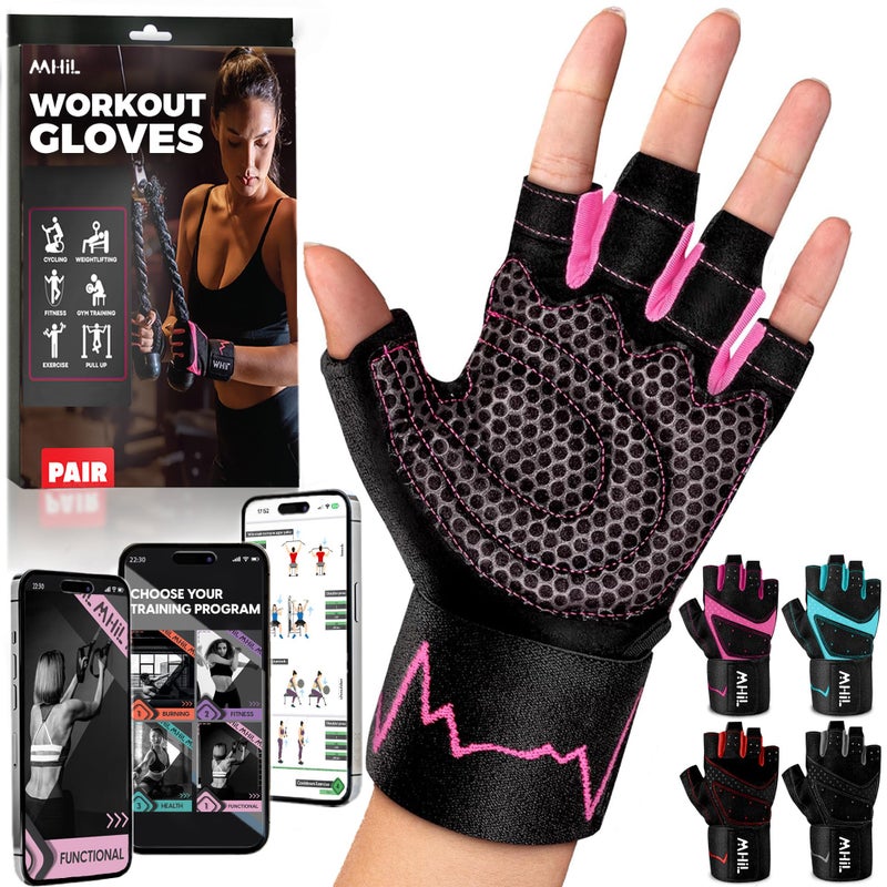MhIL Workout Gloves for Women â€“ Breathable Gym Gloves for Women with Palm Protection and Enhanced Grip â€“ Padded Weight Lifting Glove for Womens with Wrist Wraps Support Weightlifting Exercise Cycling - Image 1