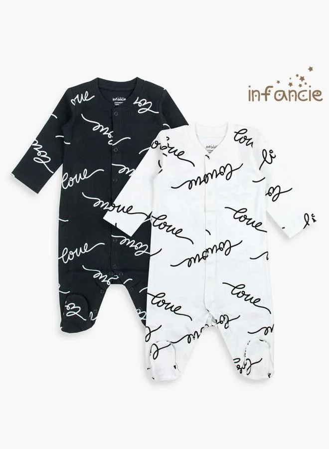 infancie Pack Of 2 - Text Print Footed Sleepsuit