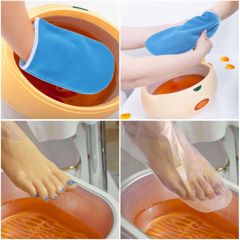 Geyoga 204 Piece Paraffin Wax Bath Set Paraffin Wax Mitts with Bath Liners Gloves and Booties, Plastic Bags Hand Mitts Terry Cloth Booties Foot Mitt - Image 2