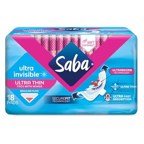 Saba Kombucha Saba Ultra Invisible Ultra Thin Regular Flow Pads with Wings and SecureFit Technology 6Pack of 18 Pads 108 Count - Image 1