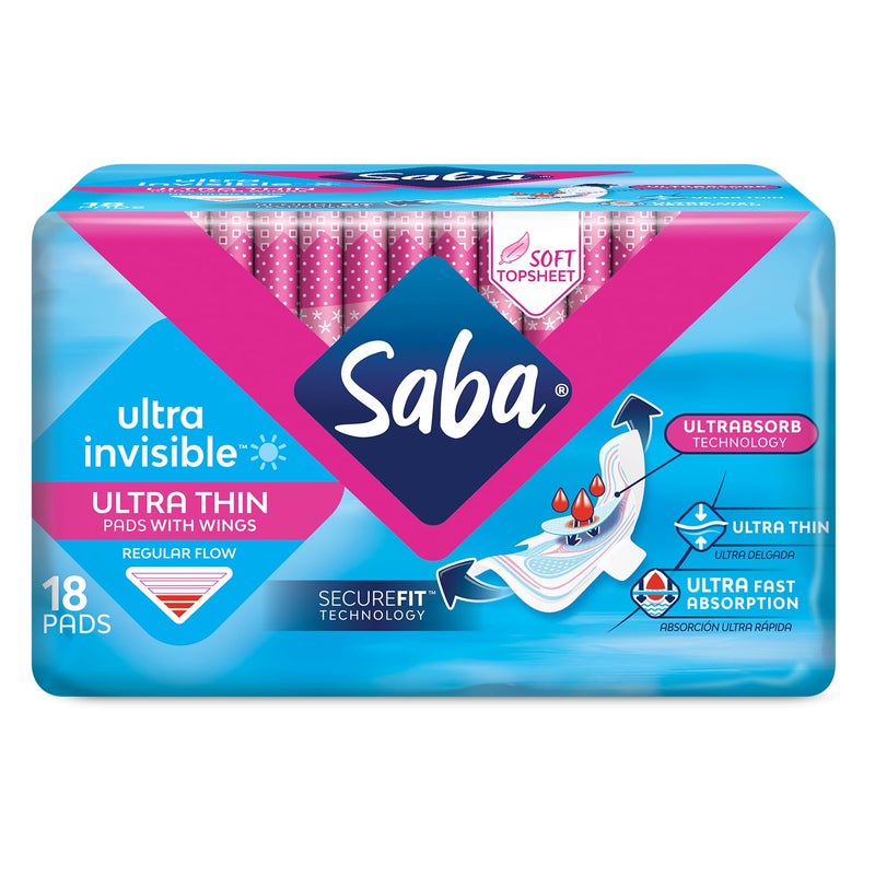 Saba Kombucha Saba Ultra Invisible Ultra Thin Regular Flow Pads with Wings and SecureFit Technology 6Pack of 18 Pads 108 Count - Image 2