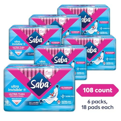 Saba Kombucha Saba Ultra Invisible Ultra Thin Regular Flow Pads with Wings and SecureFit Technology 6Pack of 18 Pads 108 Count - Image 3