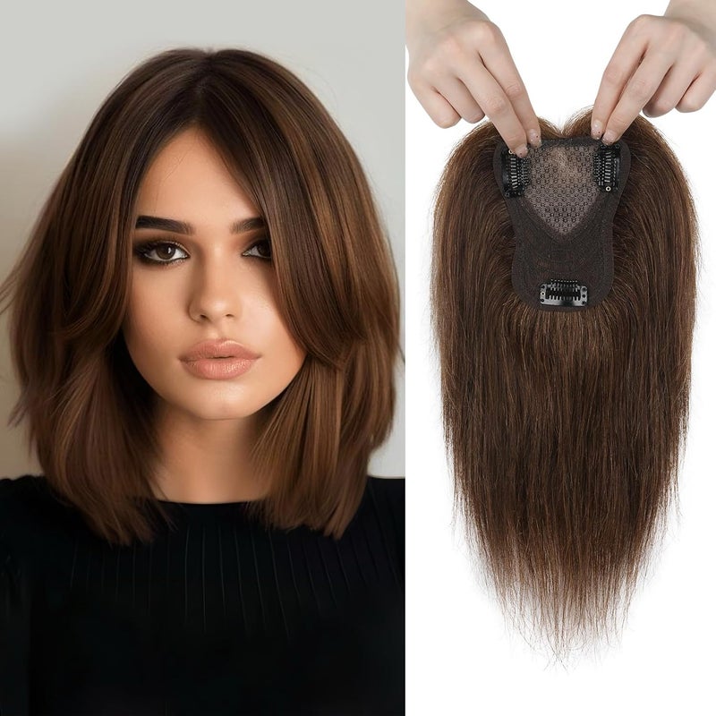 REECHO Real Human Hair Topper 10 inch Women Hair Toppers for Thinning Hair 100 Percent Human Hair Large Coverage Natural Hairpiece Wiglet Swiss Base 45x35 Medium Brown