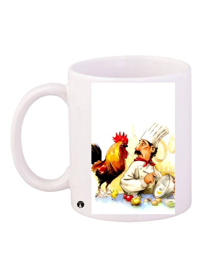 RYN Chef Printed Coffee Mug White/Beige/Brown 11ounce