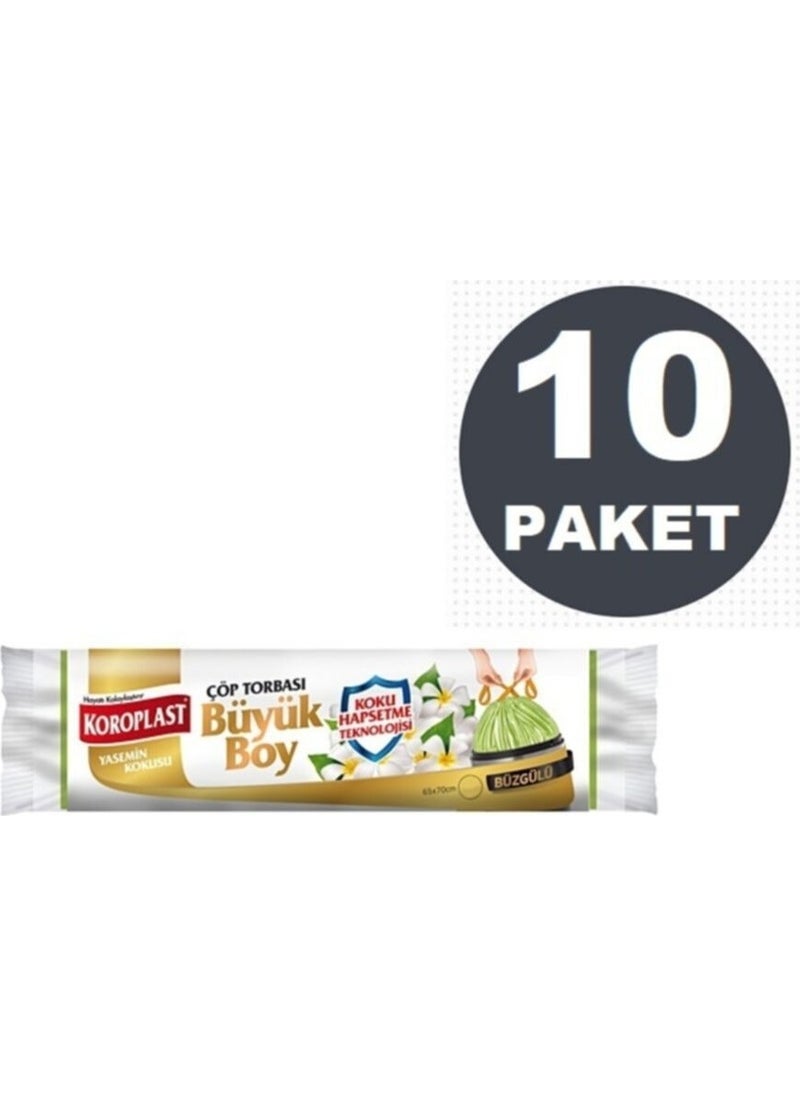 Koroplast - Odor Trapping Jasmine Drawstring Large Garbage Bag 10 Pieces x 10 Packages - Image 1