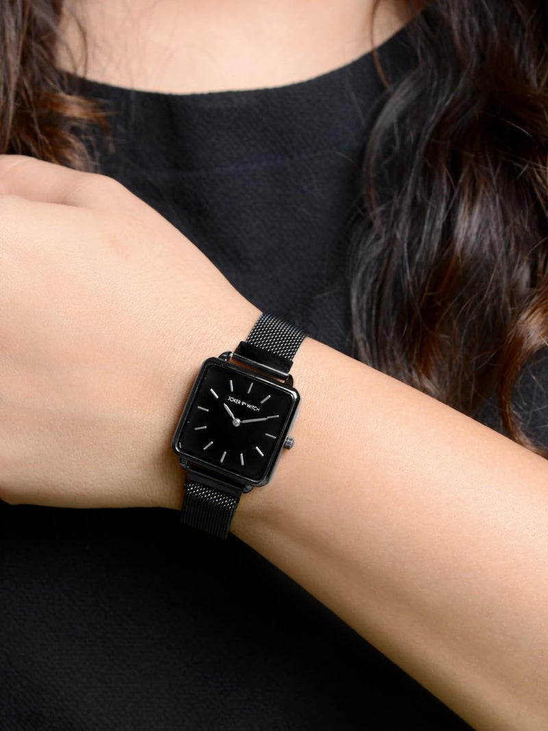 Joker & Witch Vintage 28mm Black Dial 16mm Black Stainless Steel Watch for Women - Image 2