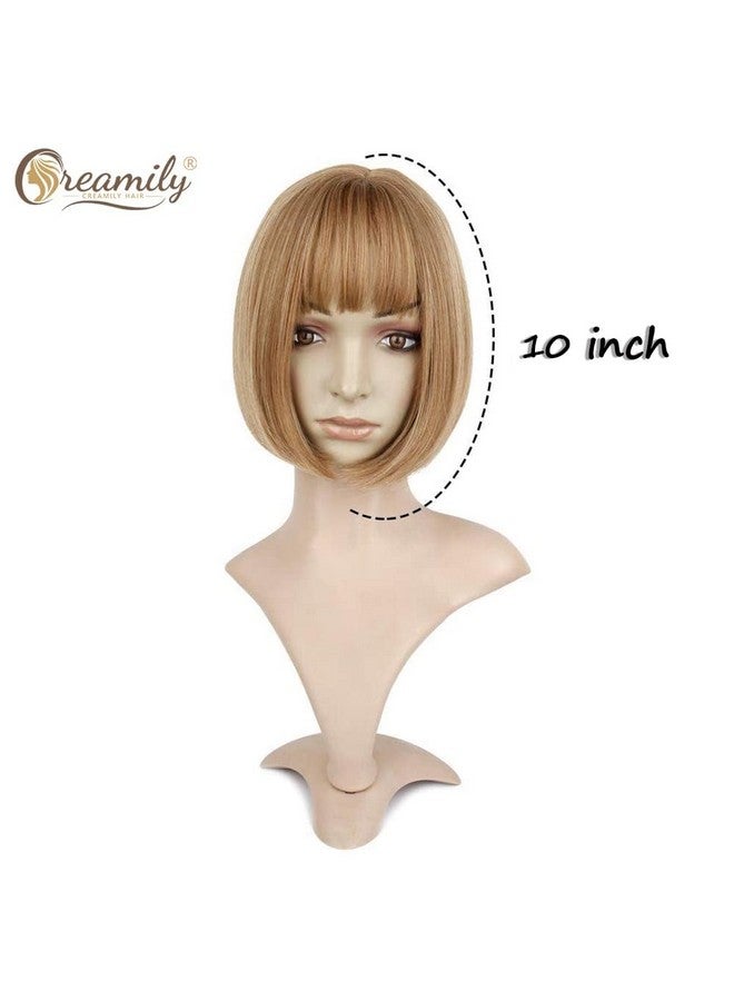 Creamily 10 Inch Strawberry Blonde Bob Wigs with Bangs Medium Length Blonde Straight Wigs Synthetic Hair Replacement Wig for Women Halloween Costume Cosplay Wigs - Image 2