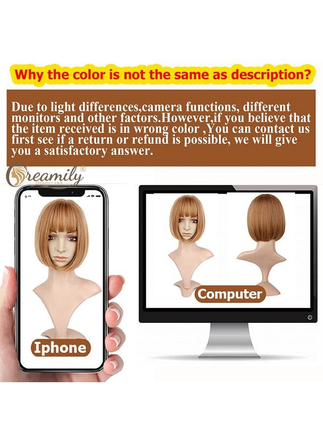 Creamily 10 Inch Strawberry Blonde Bob Wigs with Bangs Medium Length Blonde Straight Wigs Synthetic Hair Replacement Wig for Women Halloween Costume Cosplay Wigs - Image 5