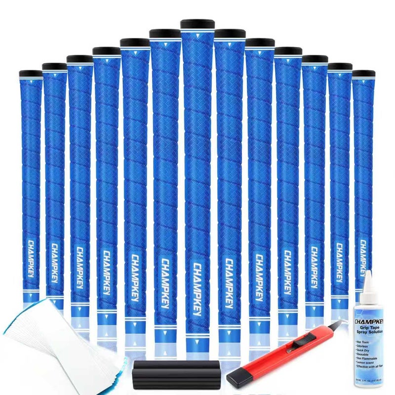 CHAMPKEY X-WEAVE Rubber Golf Grips 13 Pack with Full Repair Kits - Medium Lower Hand Golf Club Grips - Enhanced Grip and Traction Golf Grips for Men and Women(Black & Blue,Midsize) - Image 1
