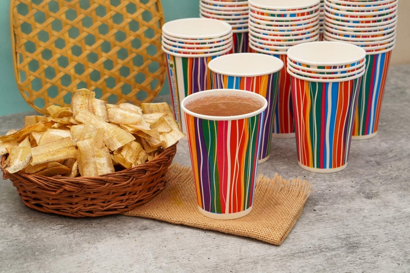 PARICOTT 300ml – 500 Cups | Multi Stripe Printed Paper Cups | Disposable Use & Throw Glasses for Tea, Coffee, Juice, Water, Wine, Cocktail, Party, Travel, Wedding, Events – Eco-Friendly - Image 2